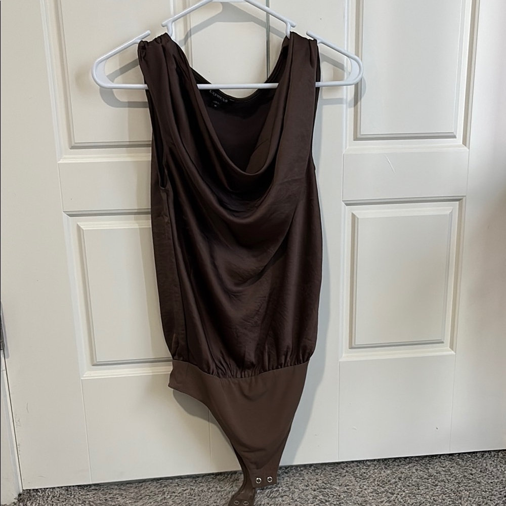 Express Brown Draped Bodysuit